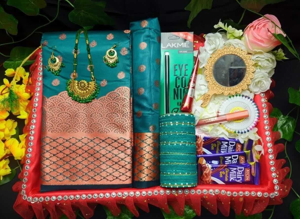 Soft silk katan saree combo — image 2