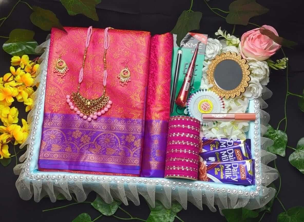 Kanchi katan deep pink color saree combo — image 2
