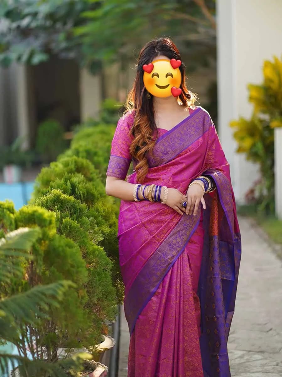 Kanchi katan deep pink color saree combo — image 3