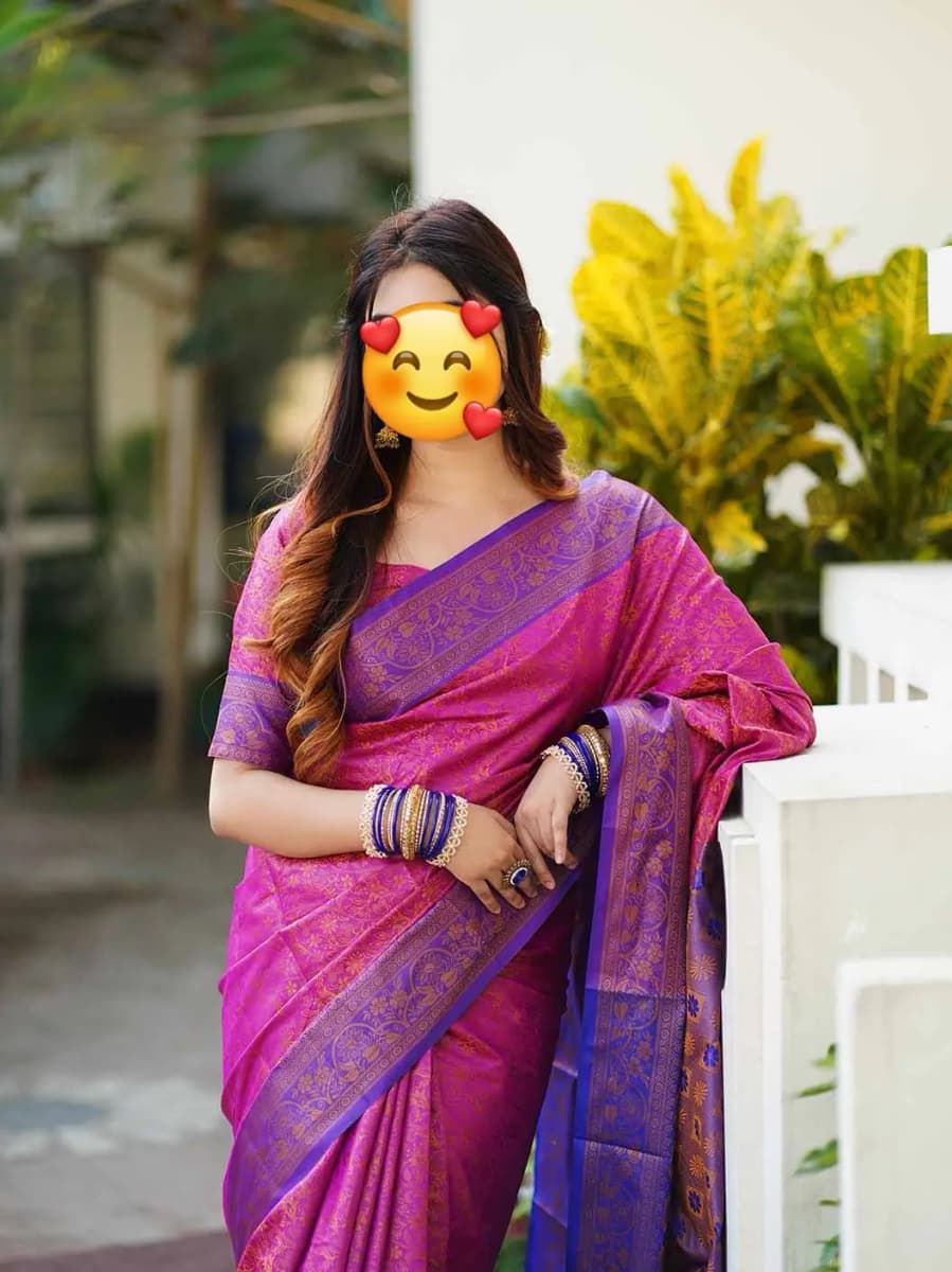 Kanchi katan deep pink color saree combo — image 4