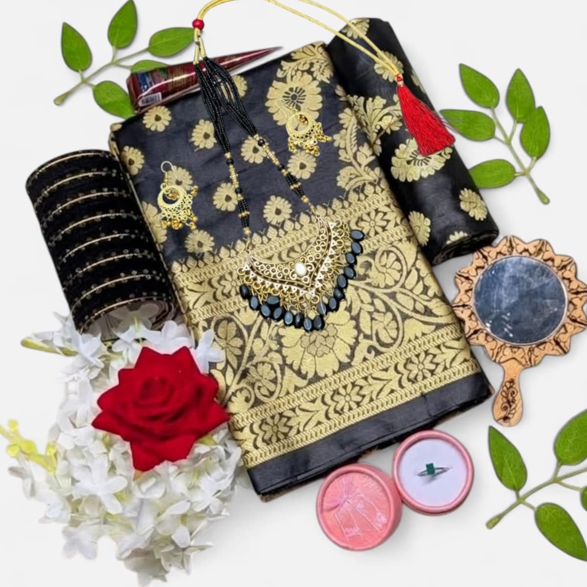 Black saree gift packag. টাঙ্গাইলের কাতান শাড়ি — image 2