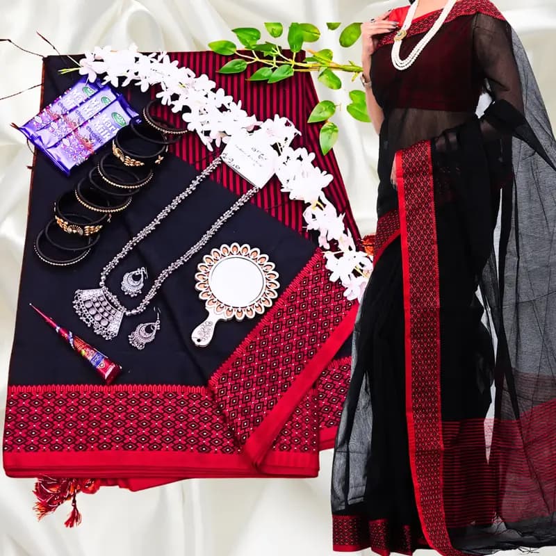 স্পেশাল গিফট শাড়ি কম্বো SC-86 ব্লাক শাড়ি